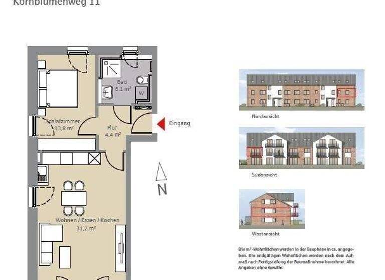 Wohnung zur Miete - Erstbezug 953 € 2 Zimmer 56,7 m² frei ab 01.04.2026 Kornblumenweg 11 Niendorf/Ostsee Timmendorfer Strand 23669