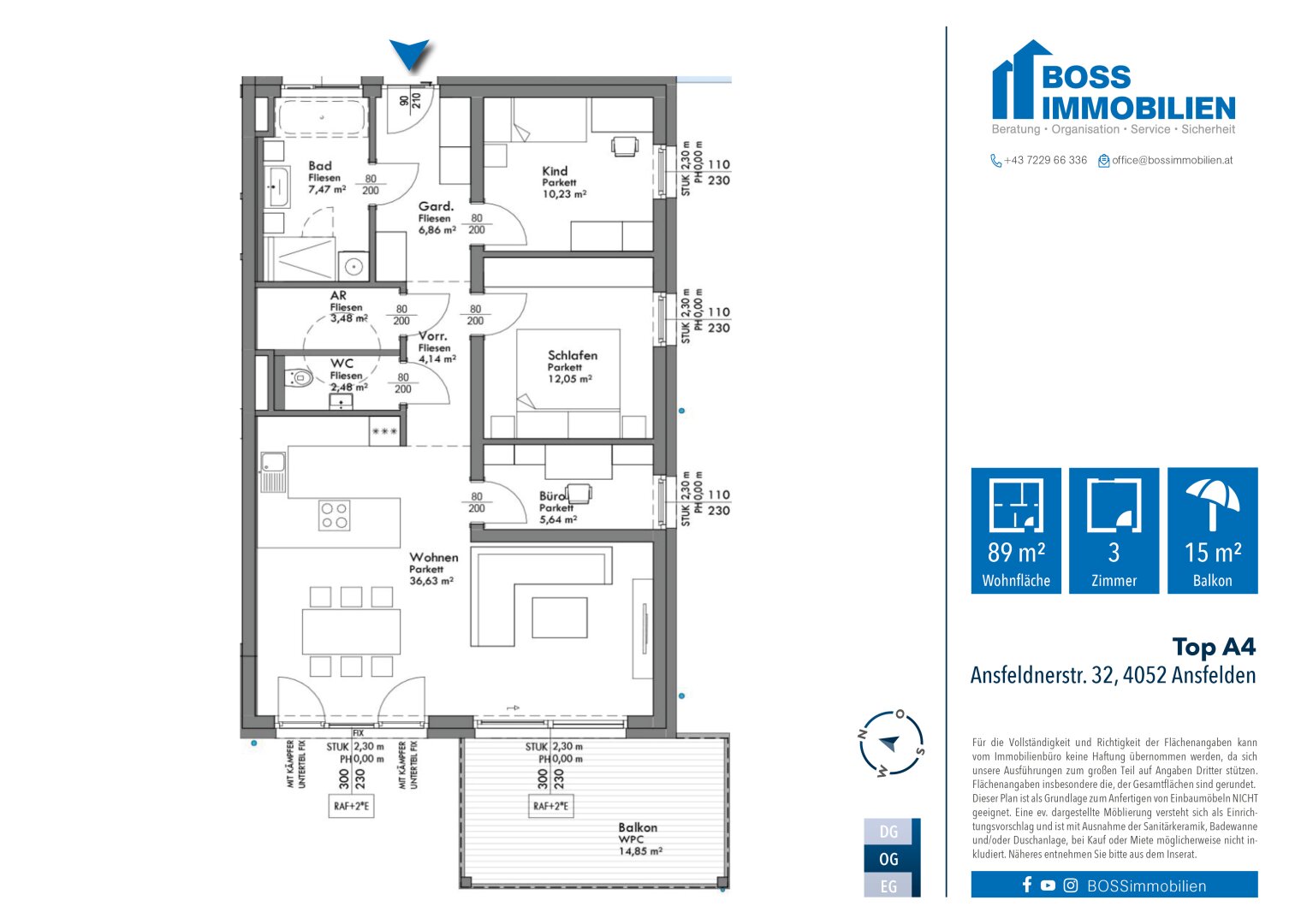 Wohnung zur Miete 841 € 3 Zimmer 89 m²<br/>Wohnfläche 1.<br/>Geschoss ab sofort<br/>Verfügbarkeit Ansfeldner Straße 32 Ansfelden 4052