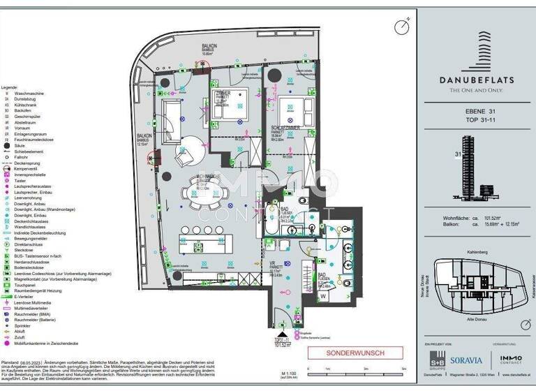 Wohnung zum Kauf - Erstbezug 1.699.000 € 3 Zimmer 101,5 m² 31. Geschoss Wagramer Straße 2 Wien 1220