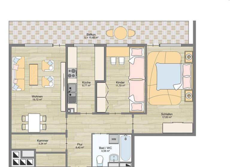 Wohnung zum Kauf 465.000 € 3 Zimmer 79,7 m² 1. Geschoss Hadern München 80689