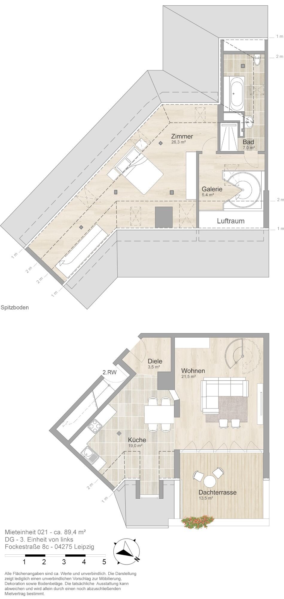 Wohnung zur Miete 1.150 € 2 Zimmer 89,4 m²<br/>Wohnfläche Fockestr. 8c Südvorstadt Leipzig 04275