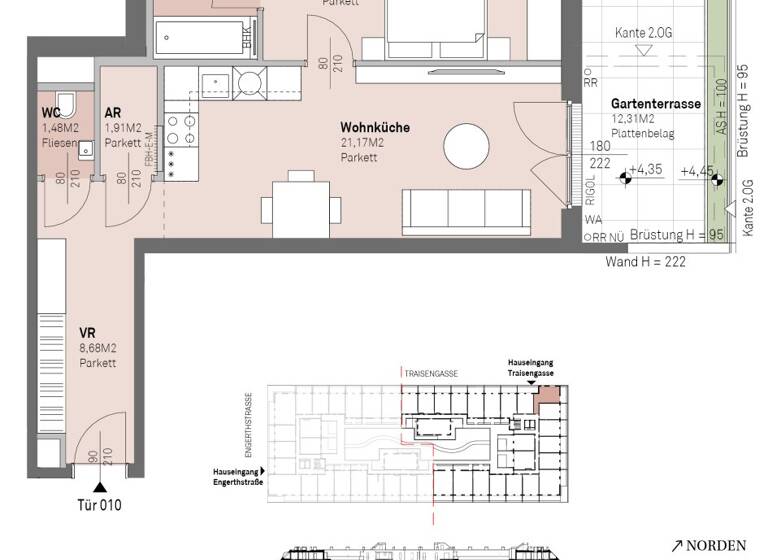Wohnung zum Kauf - Erstbezug 311.600 € 2 Zimmer 52,3 m² 1. Geschoss frei ab 30.06.2028 Traisengasse 20-22 Wien 1200