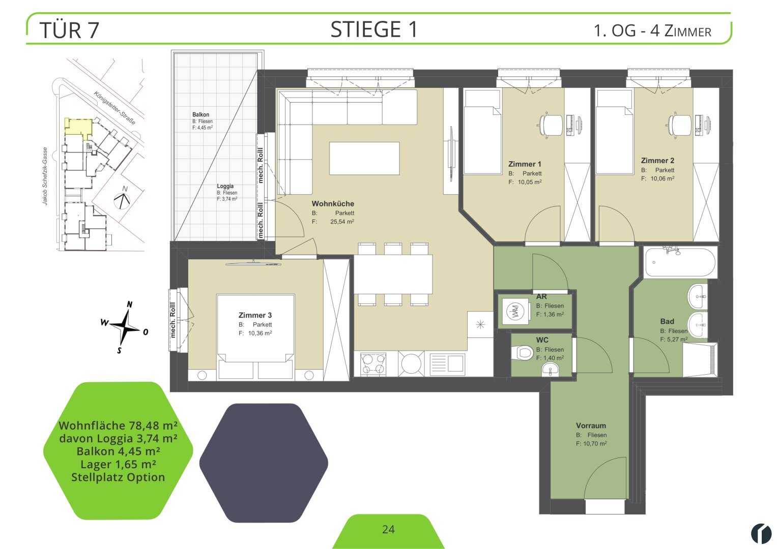 Wohnung zum Kauf 389.000 € 4 Zimmer 78,5 m²<br/>Wohnfläche 1.<br/>Geschoss Königstetter Straße 66 - 68 Tulln an der Donau 3430