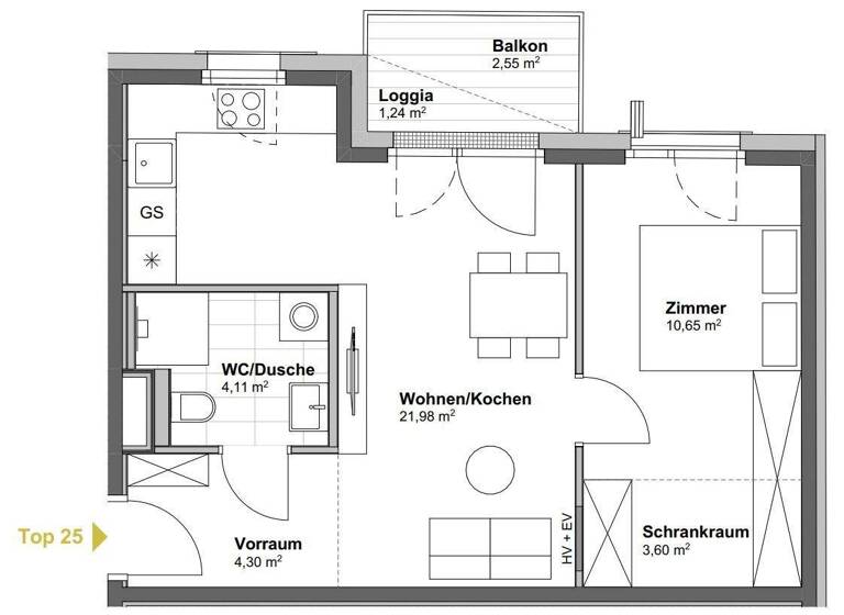 Wohnung zum Kauf - Erstbezug 293.900 € 2 Zimmer 44,6 m² 4. Geschoss Wien 1100