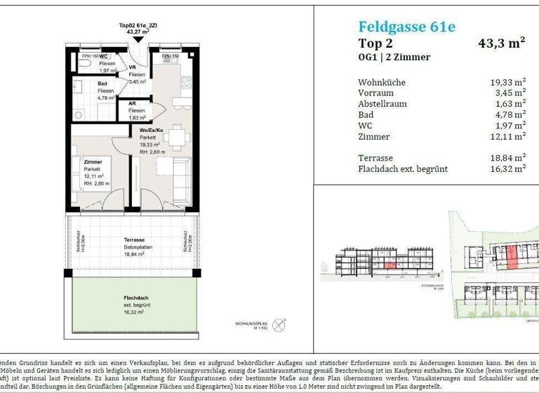 Wohnung zum Kauf provisionsfrei 205.000 € 2 Zimmer 43,3 m² 1. Geschoss Feldgasse Gleisdorf 8200