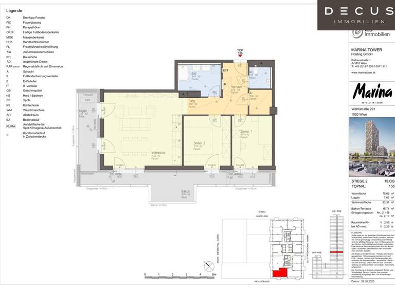 Terrassenwohnung zum Kauf 643.512 € 3 Zimmer 75,5 m² 15. Geschoss Wien 1020