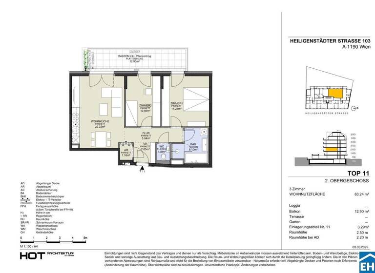 Wohnung zum Kauf - Erstbezug 582.900 € 3 Zimmer 63,2 m² 2. Geschoss Heiligenstädter Straße Wien 1190