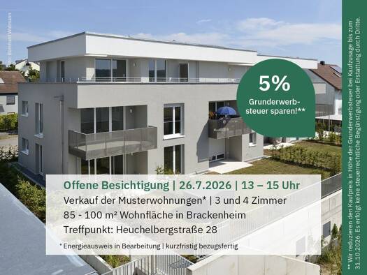 Wohnung zum Kauf - Neubau provisionsfrei 445.000 € 3 Zimmer 85,2 m² EG Heuchelbergstraße 28 Brackenheim 74336