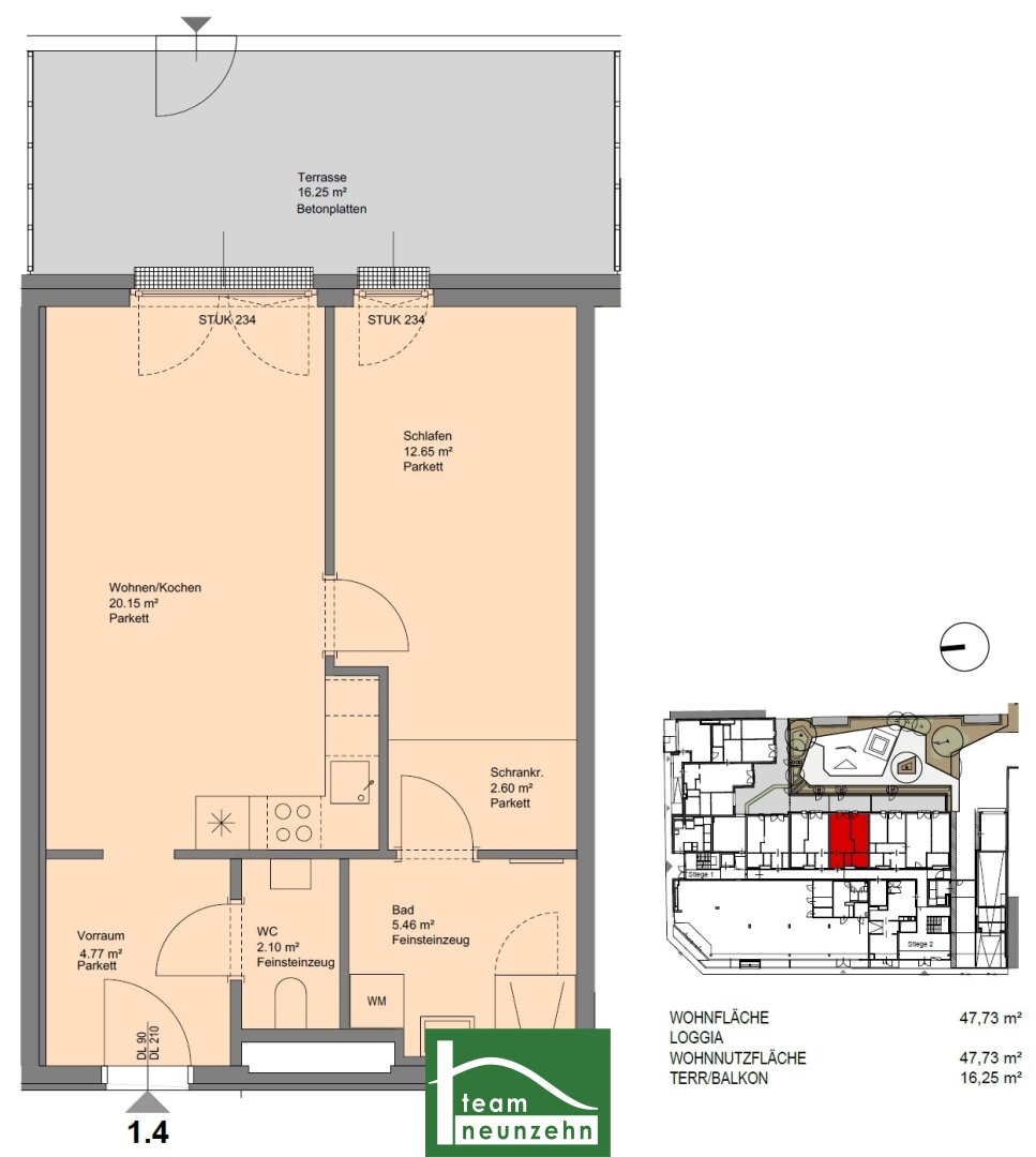 Wohnung zur Miete 653 € 2 Zimmer 47,9 m²<br/>Wohnfläche EG<br/>Geschoss Kremser Landstraße 24 St. Pölten St. Pölten 3100