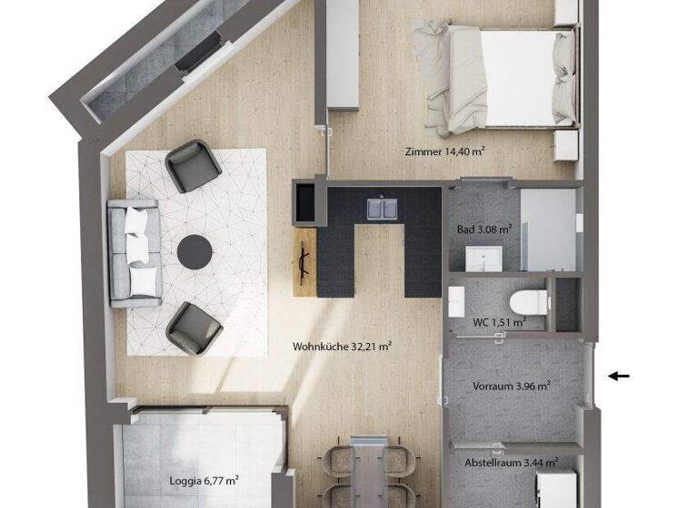 Wohnung zum Kauf - Erstbezug 435.900 € 2 Zimmer 65,4 m² 2. Geschoss Tulln an der Donau 3430