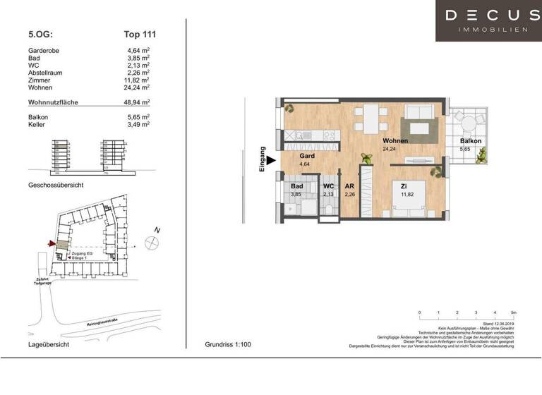 Wohnung zur Miete 565 € 2 Zimmer 48,9 m² 5. Geschoss frei ab 01.04.2026 Eggenberg Graz 8020