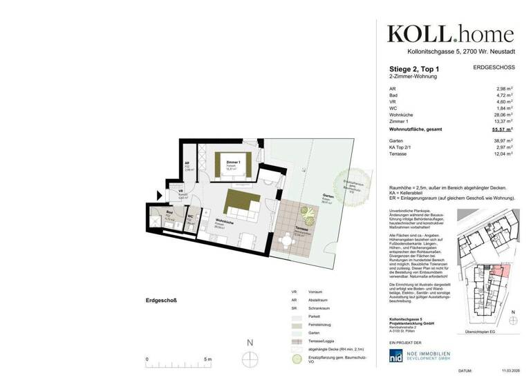Wohnung zum Kauf - Erstbezug provisionsfrei 280.000 € 2 Zimmer 55,6 m² EG Kollonitschgasse 5 Wiener Neustadt 2700