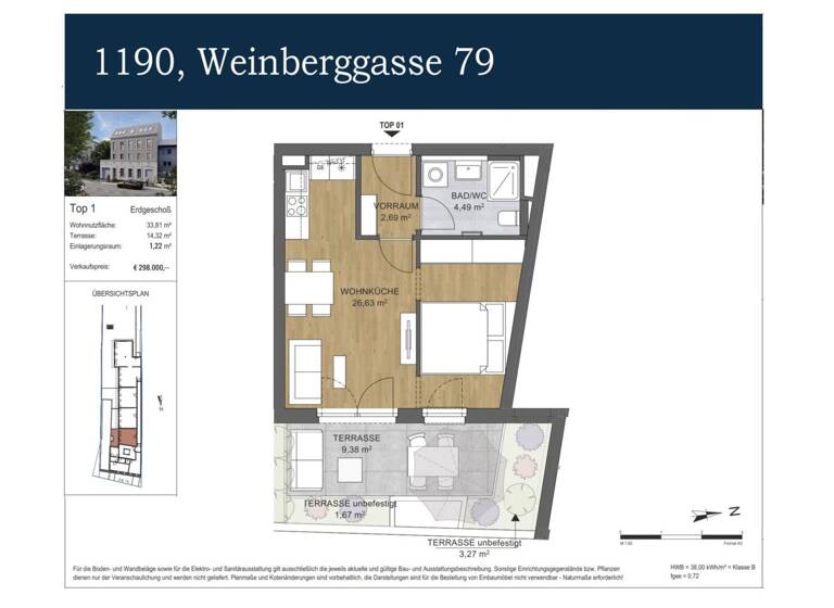 Wohnung zum Kauf - Erstbezug 298.000 € 1,5 Zimmer 33,8 m² EG Wien 1190