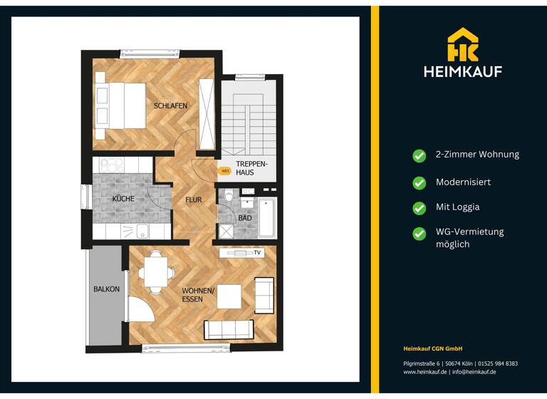 Wohnung zum Kauf 385.000 € 2 Zimmer 65 m² 3. Geschoss Altstadt-Süd Köln 50676
