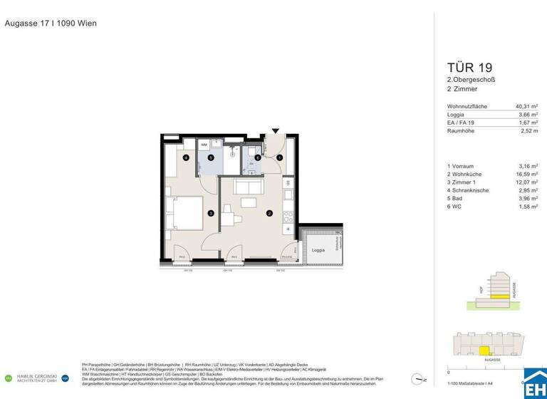 Wohnung zum Kauf - Erstbezug 388.500 € 2 Zimmer 40,3 m² 2. Geschoss Augasse Wien 1090