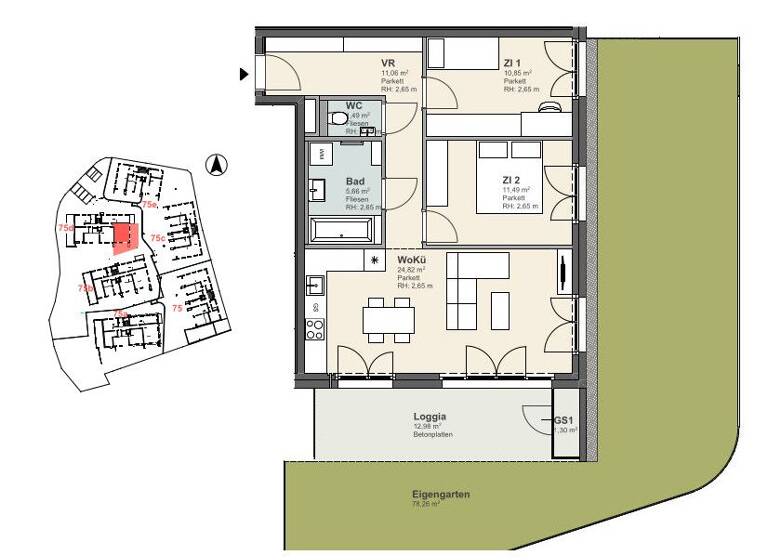 Wohnung zum Kauf provisionsfrei 358.560 € 3 Zimmer 65,4 m² EG Krems an der Donau 3500