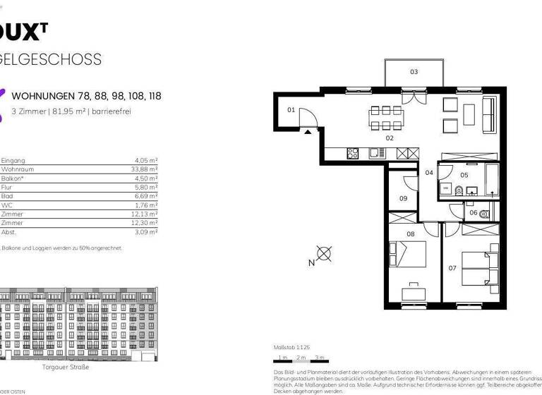 Wohnung zur Miete - Erstbezug 1.075 € 3 Zimmer 82 m² 3. Geschoss frei ab 01.03.2026 Torgauer Straße 44 Volkmarsdorf Leipzig 04315