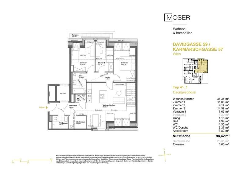 Penthouse zum Kauf - Erstbezug 866.200 € 4,5 Zimmer 98,4 m² 7. Geschoss Wien 1100