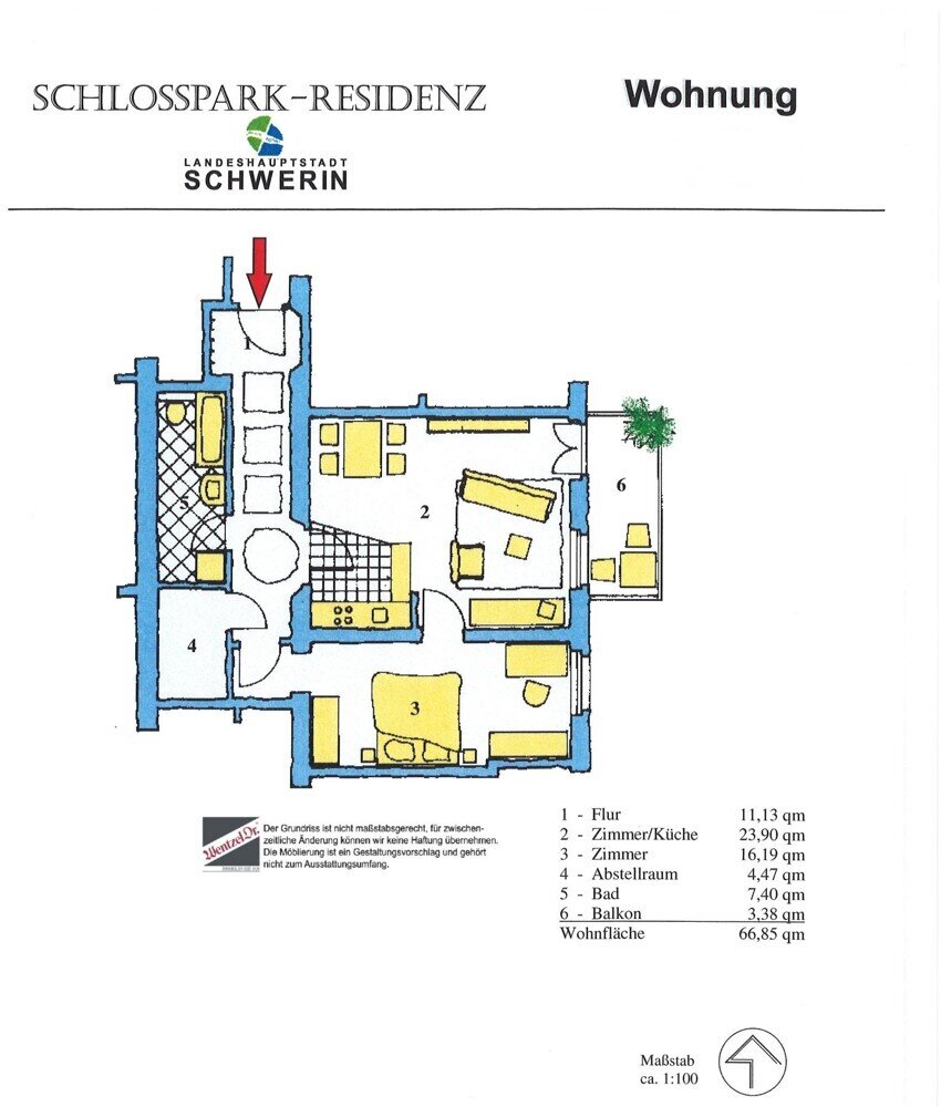 Wohnung zur Miete 610 € 2 Zimmer 66,9 m²<br/>Wohnfläche 2.<br/>Geschoss 01.02.2025<br/>Verfügbarkeit Paulsstadt Schwerin 19053