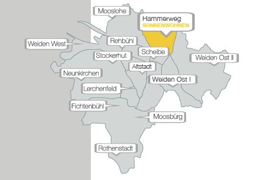 Wohnung zur Miete 705 € 2 Zimmer 59 m²<br/>Wohnfläche EG<br/>Geschoss 01.05.2025<br/>Verfügbarkeit Hammerweg Weiden in der Oberpfalz 92637