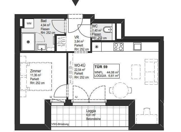 Wohnung zur Miete - Erstbezug 776 € 2 Zimmer 50,7 m² 6. Geschoss Wien 1150