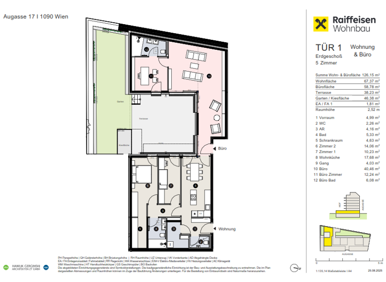 Wohnung zum Kauf provisionsfrei 993.300 € 5 Zimmer 67,4 m² EG Wien 1090