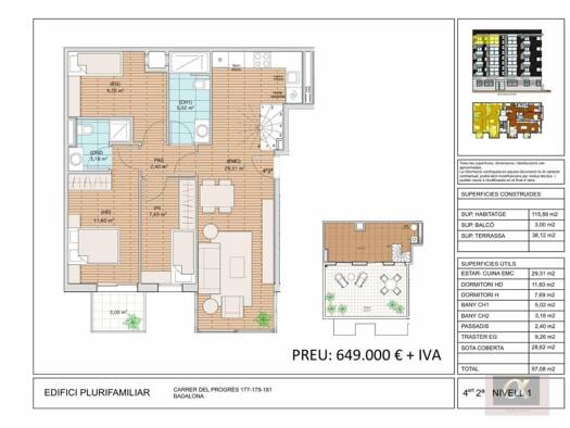 Penthouse zum Kauf - Erstbezug 642.510 € 4 Zimmer 111 m² 4. Geschoss Progrès 179 Badalona 08912