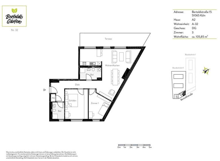 Wohnung zur Miete 1.695 € 3 Zimmer 105,1 m² 4. Geschoss Bertoldistraße 15 Mülheim Köln 51065