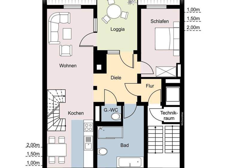 Maisonette zur Miete 2.650 € 3,5 Zimmer 105 m² 6. Geschoss Fischerstraße 17 Pempelfort Düsseldorf 40477