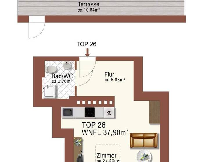 Studio zur Miete 539 € 1 Zimmer 37,9 m² MÜHLSANGERGASSE 8/Top 26/DG Wien 1110