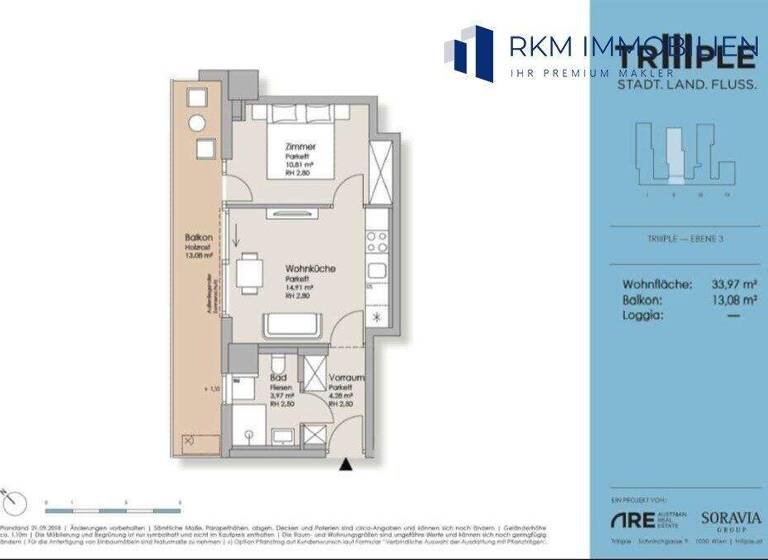 Wohnung zum Kauf 330.000 € 2 Zimmer 34 m² 3. Geschoss Wien,Landstraße 1030