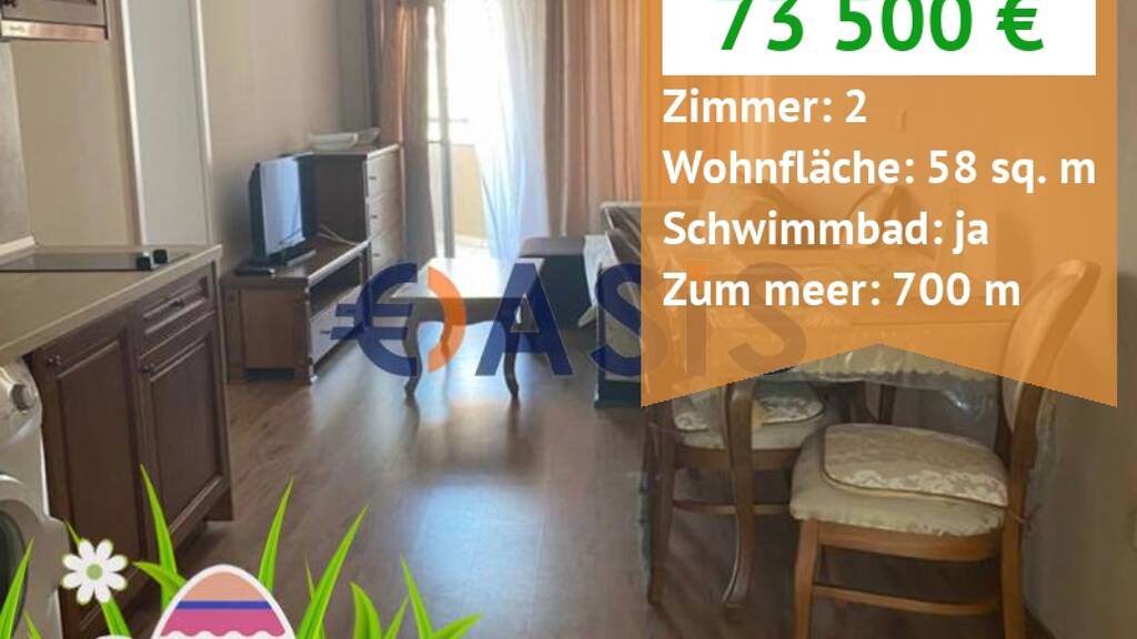 Studio zum Kauf provisionsfrei 73.500 € 2 Zimmer 58 m² 4. Geschoss Chayka Sunny Beach 8240