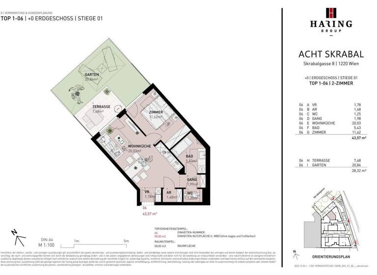 Wohnung zum Kauf - Erstbezug 277.500 € 2 Zimmer 43,6 m² EG Skrabalgasse 8 Wien 1220
