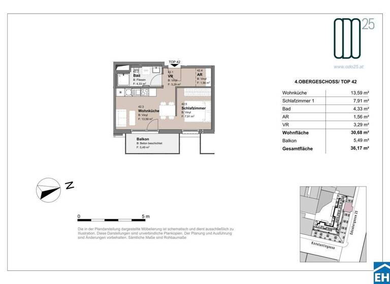 Wohnung zur Miete - Erstbezug 670 € 1,5 Zimmer 30,7 m² 4. Geschoss frei ab 01.07.2026 Odoakergasse 25 Wien 1160