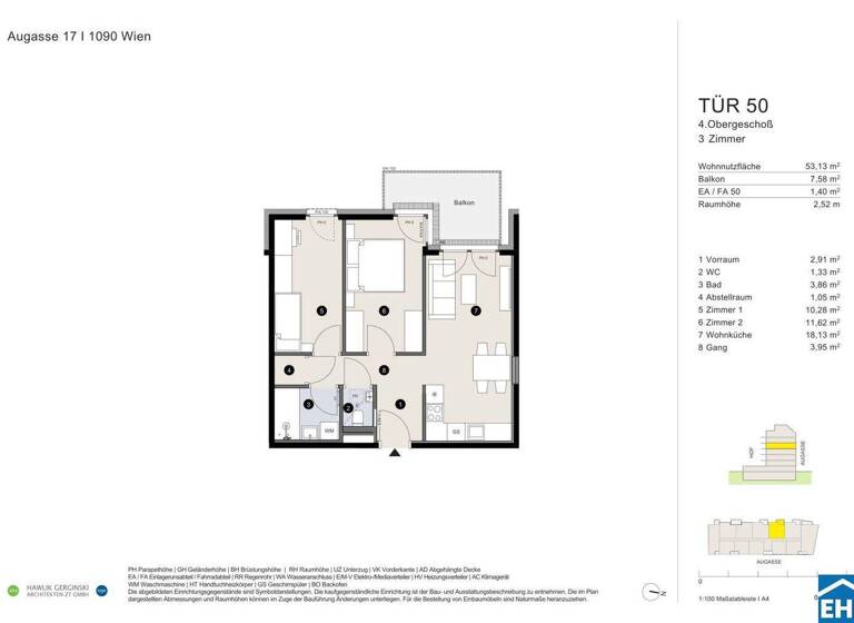 Wohnung zum Kauf - Erstbezug 561.900 € 3 Zimmer 53,1 m² 4. Geschoss Augasse Wien 1090