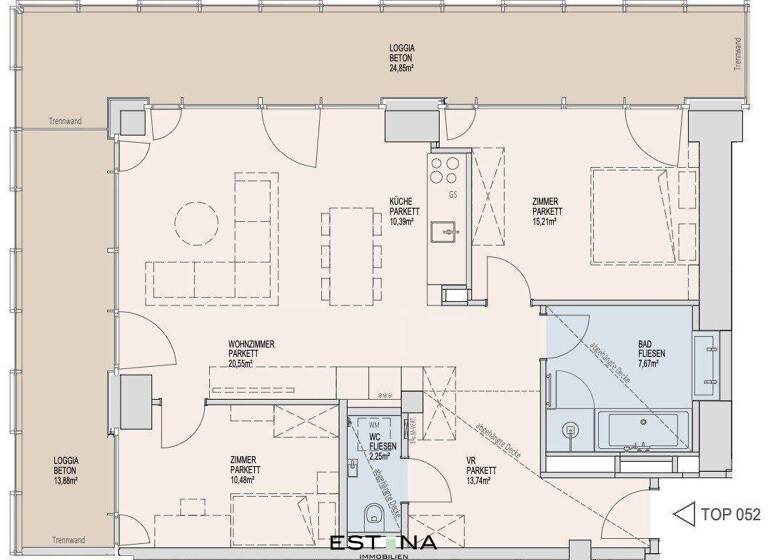 Wohnung zur Miete - Erstbezug 1.933 € 3 Zimmer 86,9 m² 32. Geschoss Donau-City-Straße Wien 1220