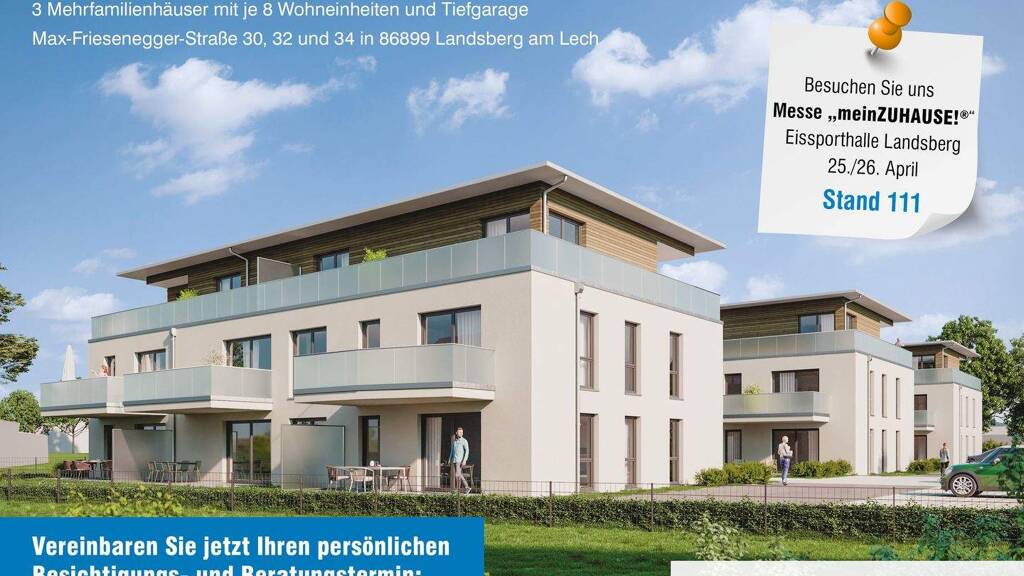 Wohnung zum Kauf - Erstbezug provisionsfrei 707.100 € 3 Zimmer 94,4 m² 1. Geschoss Max-Friesenegger-Straße 30 Landsberg Landsberg am Lech 86899