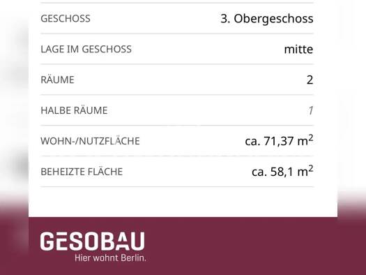 Wohnung zur Miete Tauschwohnung 652 € 2,5 Zimmer 71 m² 3. Geschoss Berlin 13435