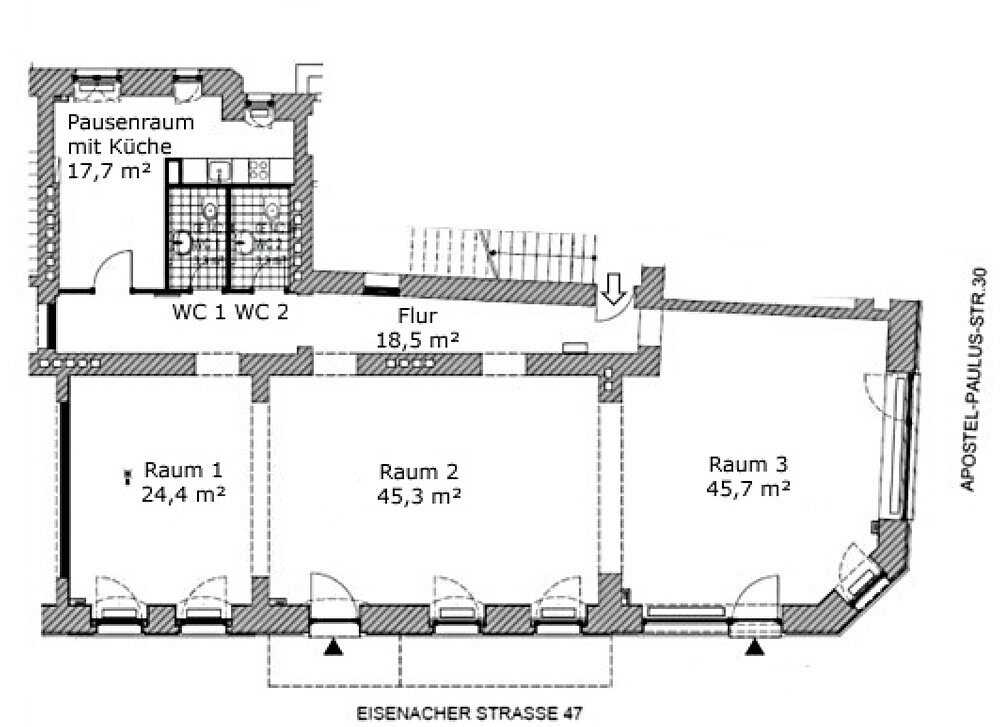 Büro-/Praxisfläche zur Miete provisionsfrei 3.555 € 3 Zimmer 158 m²<br/>Bürofläche Eisenacher Str. 47 Schöneberg Berlin 10823