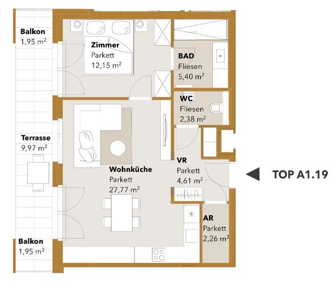 Wohnung zur Miete 1.381 € 2 Zimmer 54,6 m²<br/>Wohnfläche Wien 1120