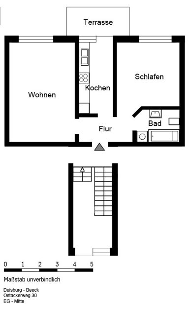 Wohnung zur Miete 439 € 2,5 Zimmer 53,1 m² EG Ostackerweg 30 Beeck Duisburg 47139