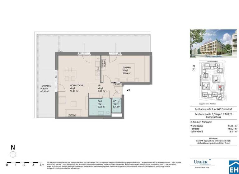 Wohnung zur Miete 729 € 2 Zimmer 57,5 m² Rebhuhnstraße Pixendorf 3451