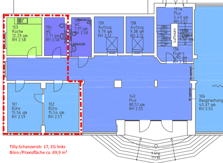 Bürogebäude zur Miete provisionsfrei 8,50 € 2 Zimmer 69,9 m² Bürofläche Tilly-Schanzen-Straße Katharinenviertel Neubrandenburg 17033
