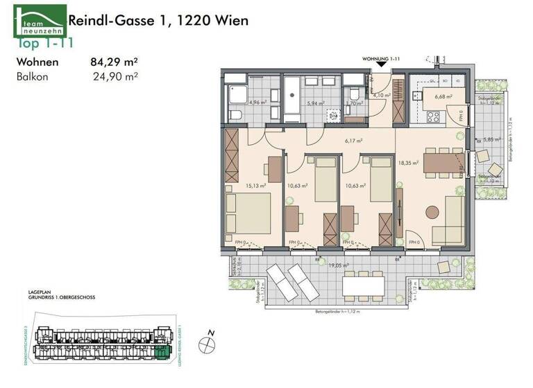 Wohnung zum Kauf - Erstbezug provisionsfrei 538.001 € 4 Zimmer 84,1 m² 1. Geschoss Ludwig-Reindl-Gasse 1 Wien 1220