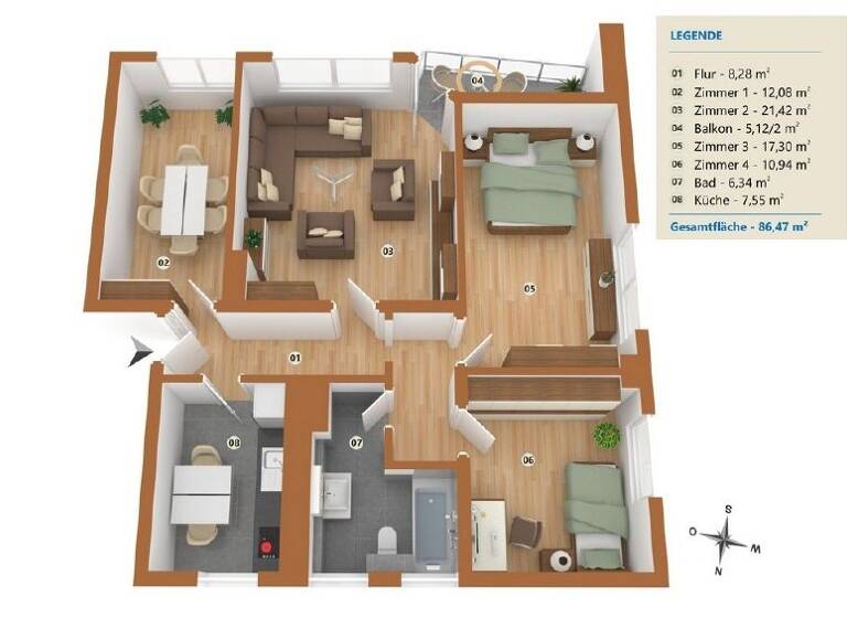 Wohnung zur Miete 799 € 4 Zimmer 87 m² frei ab sofort Vorlaenderstraße 2a Innenstadt Minden 32425