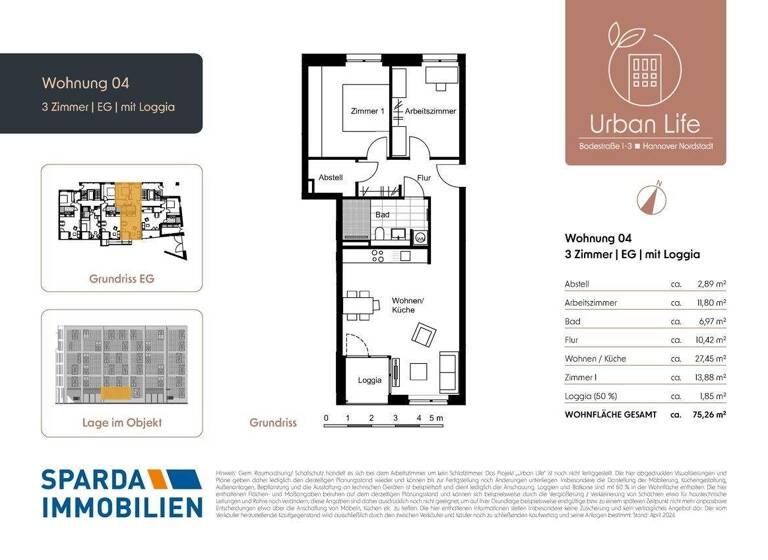 Wohnung zum Kauf - Erstbezug provisionsfrei 402.000 € 3 Zimmer 75,3 m² Bodestraße 1-3 Nordstadt Hannover-Nordstadt 30167