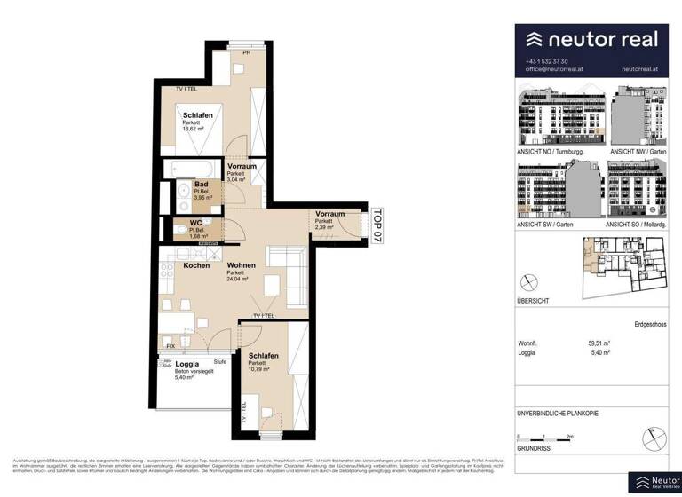 Wohnung zur Miete 1.299 € 3 Zimmer 64,9 m² 1. Geschoss Mollardgasse Wien,Mariahilf 1060