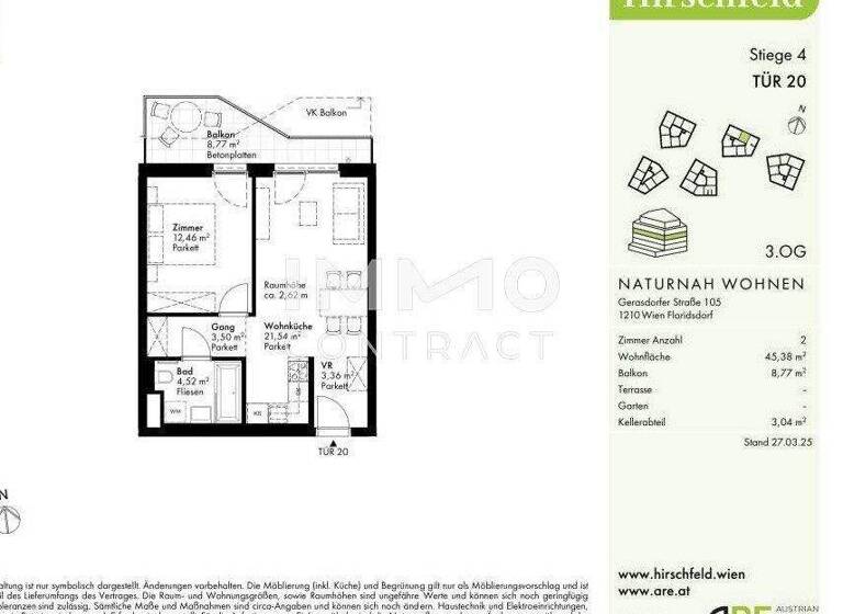 Wohnung zum Kauf - Erstbezug provisionsfrei 277.500 € 2 Zimmer 45,4 m² 3. Geschoss Wien 1210