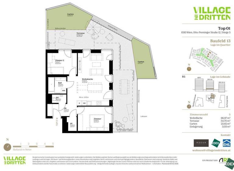 Wohnung zum Kauf - Erstbezug 530.000 € 3 Zimmer 67 m² EG Otto-Preminger-Straße Wien 1030