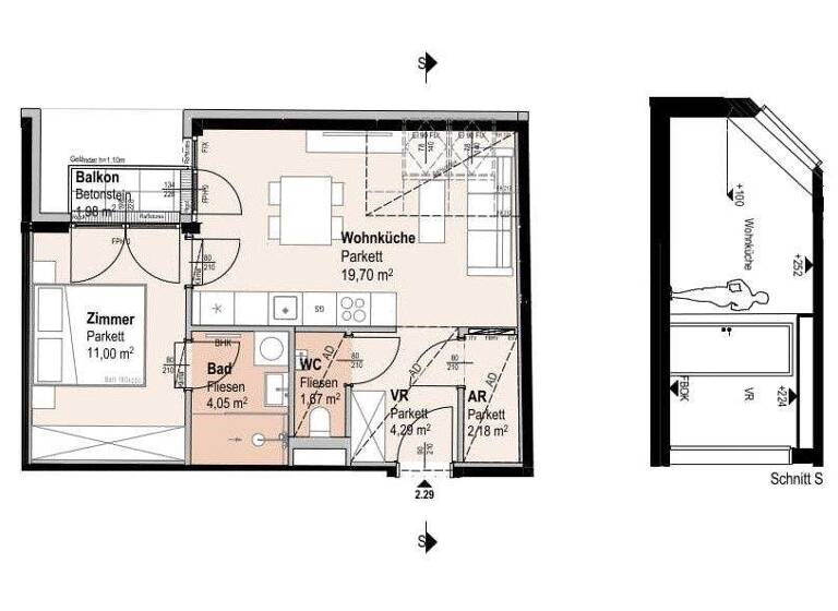 Wohnung zum Kauf 352.600 € 2 Zimmer 42,9 m² 5. Geschoss Siebenbrunnengasse 44 Wien 1050